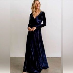 Baltic Born Deep Blue Velvet Long Sleeve Wrap Dress